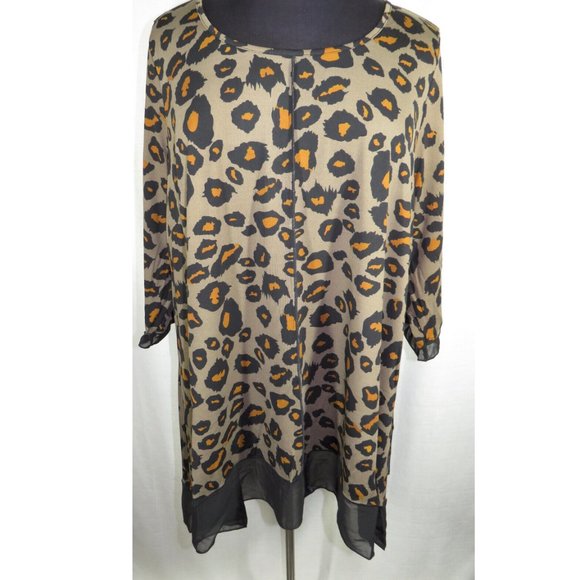 Evans Women's Plus Size 26-28 Leopard Print Chiffon Trimmed Tunic Top - Picture 3 of 8
